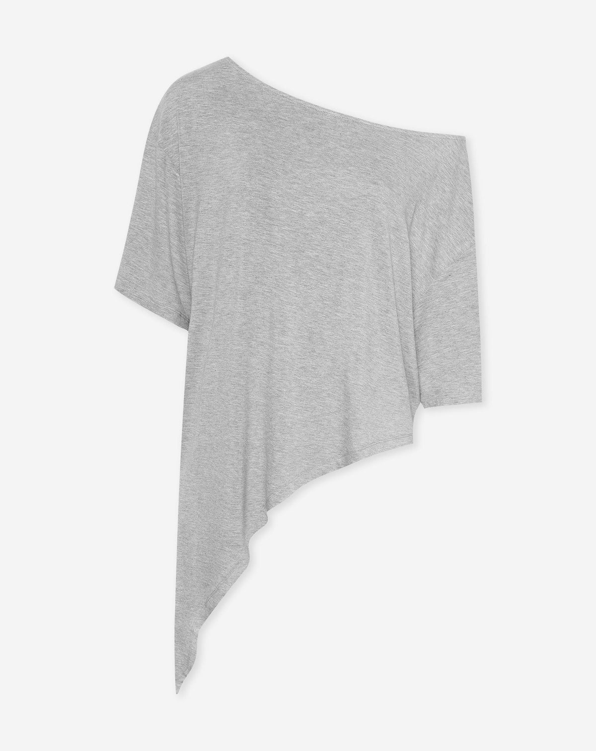ASYMMETRIC OFF SHOULDER TEE GREY MELANGE