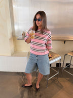 LAINE STRIPED SHORT SLEEVE OVERSIZED TEE LICHTROZE