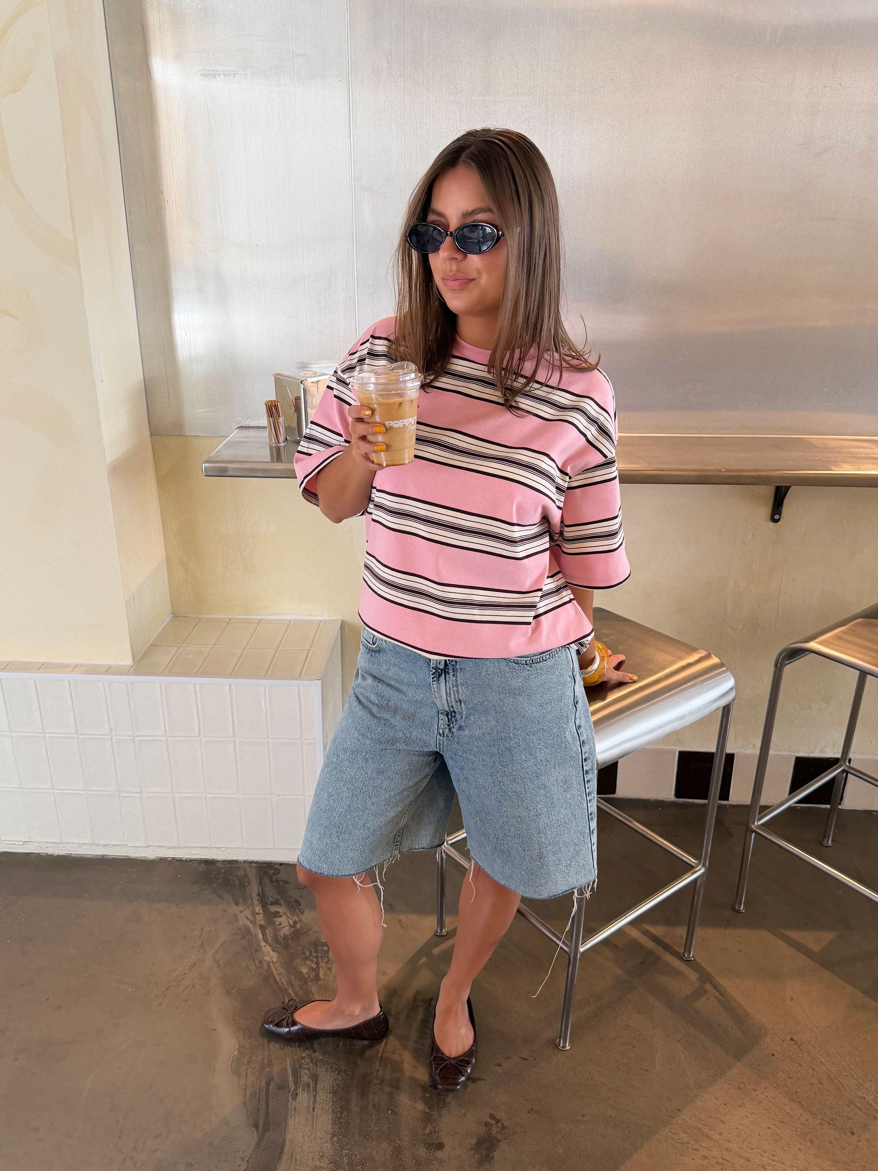 LAINE STRIPED SHORT SLEEVE OVERSIZED TEE LICHTROZE