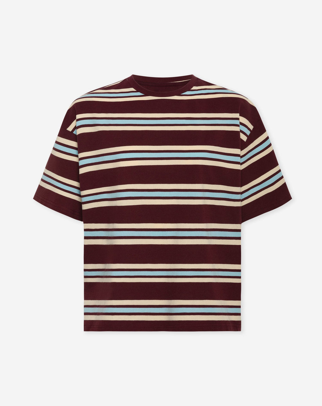 LAINE STRIPED SHORT SLEEVE OVERSIZED TEE BURGUNDY