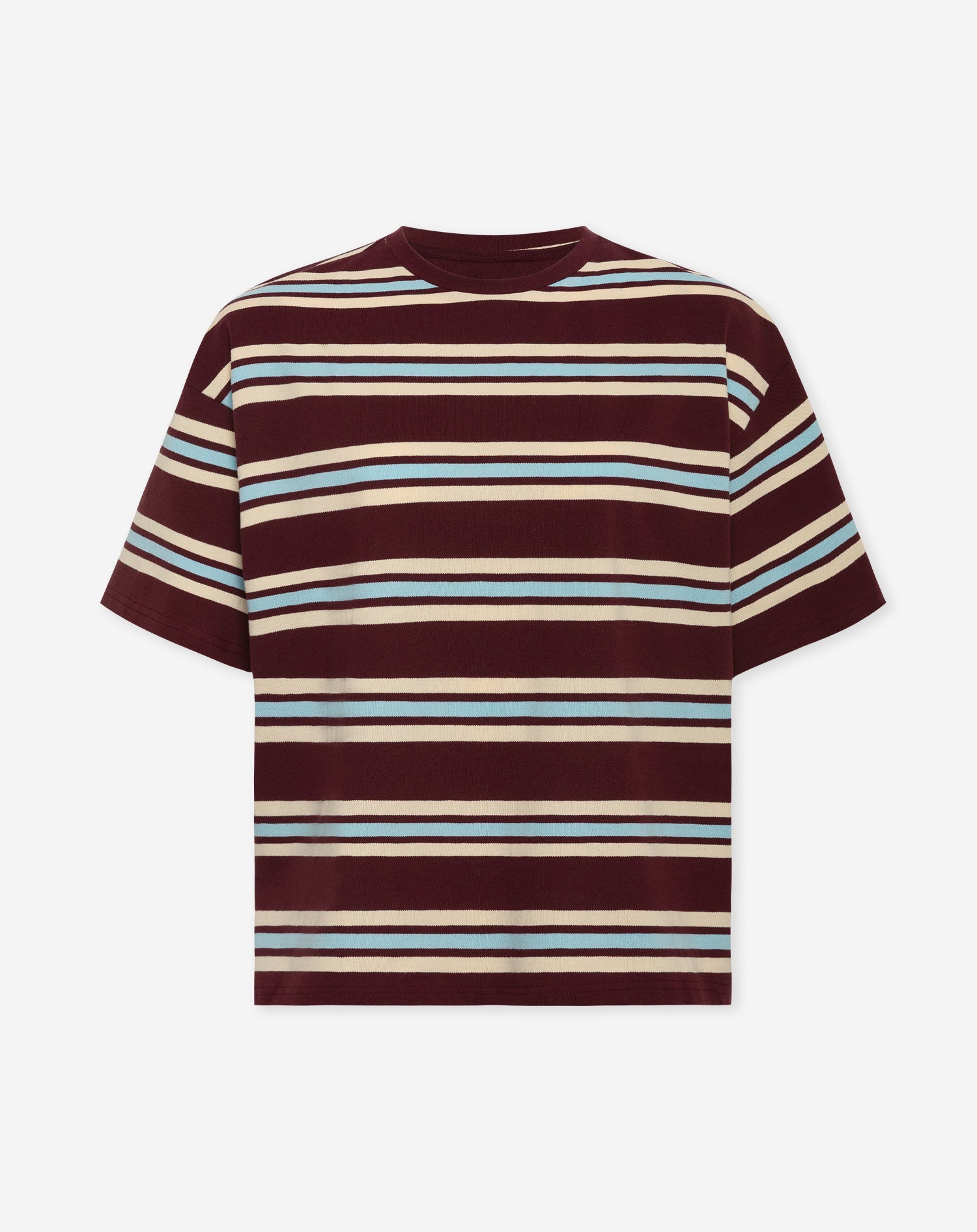 LAINE STRIPED SHORT SLEEVE OVERSIZED TEE BURGUNDY