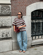 LAINE STRIPED SHORT SLEEVE OVERSIZED TEE BURGUNDY