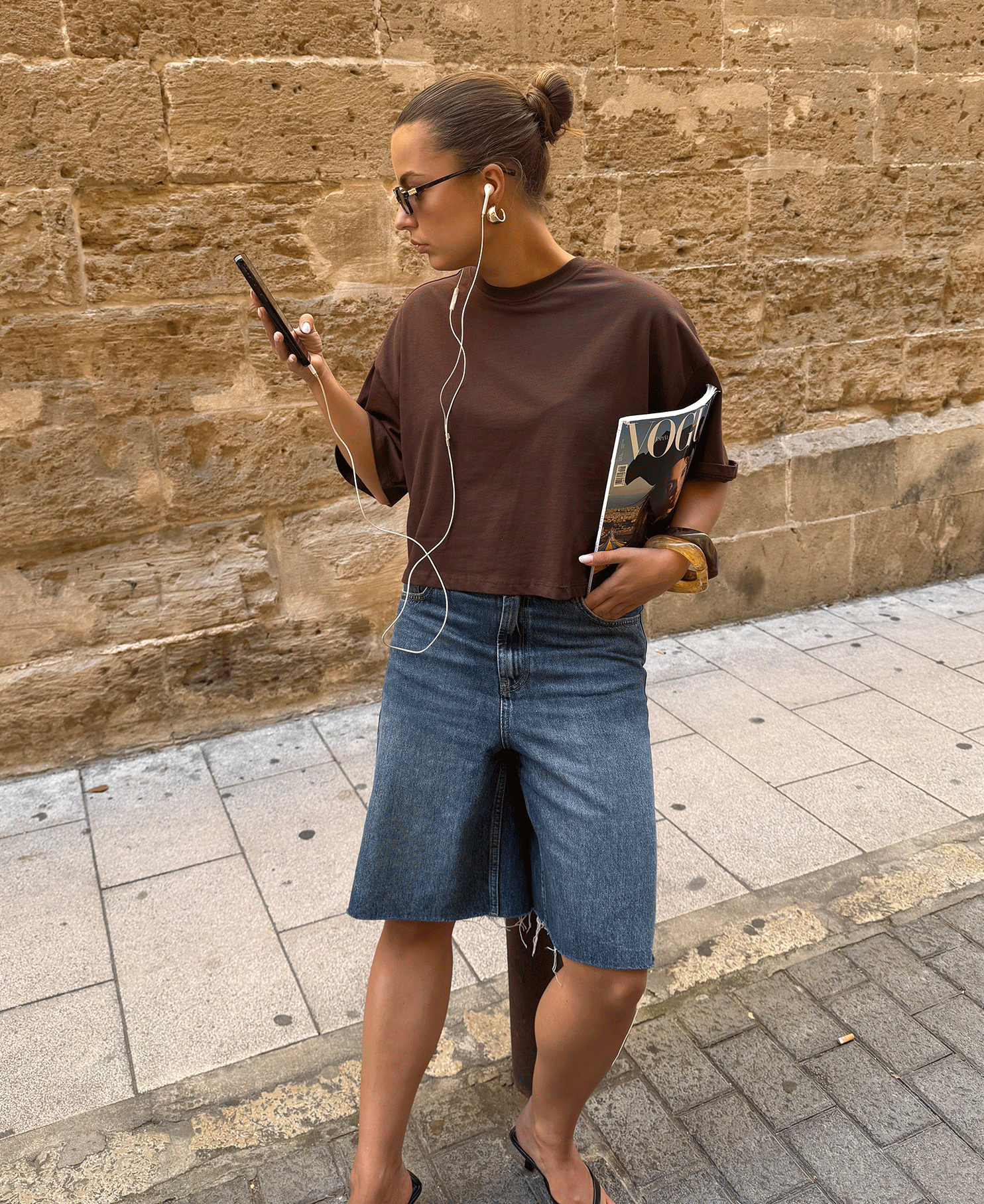 BASIC CROPPED OVERSIZED TEE BROWN