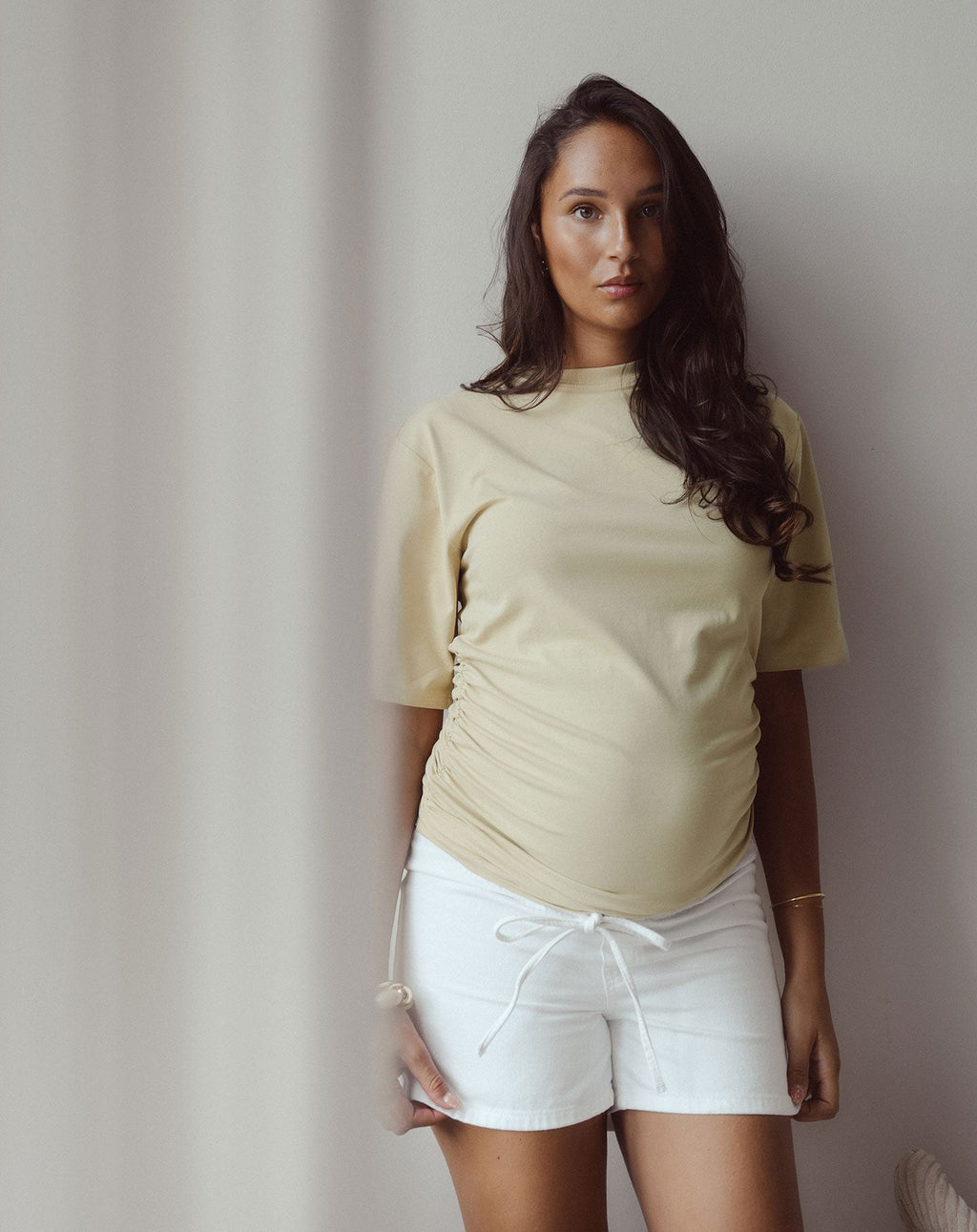 CORD DENIM SHORT MATERNITY WHITE