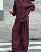 RAY LINEN PLEATED WIDE LEG PANTS PETITE DONKER BURGUNDY
