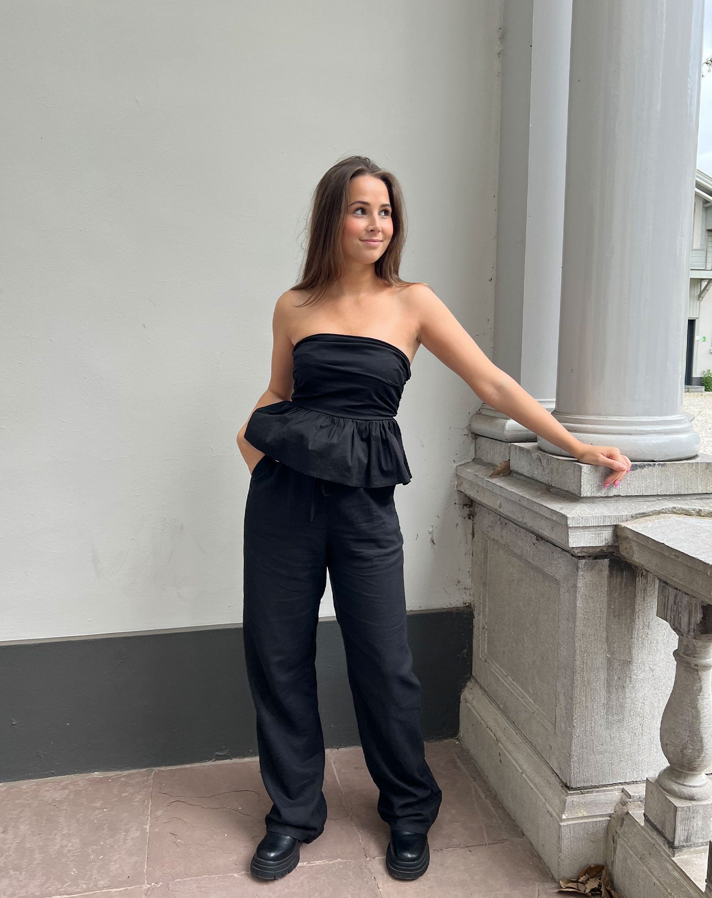 NIA LINEN PANTALON PETITE BLACK