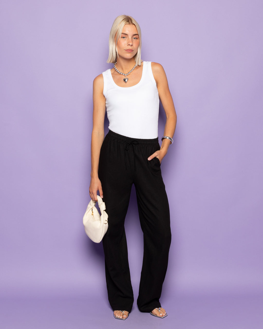 NIA LINEN PANTALON PETITE BLACK