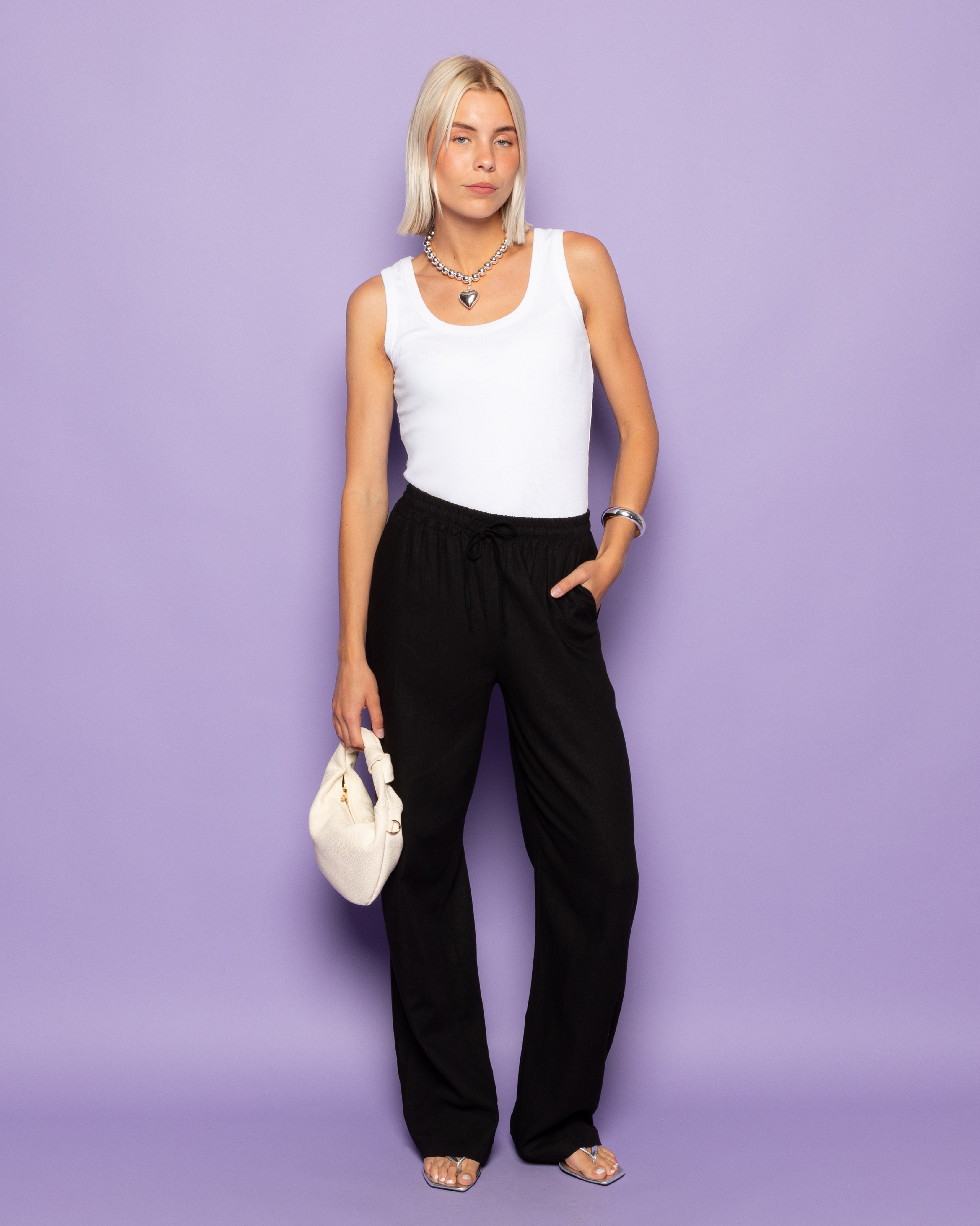 NIA LINEN PANTALON PETITE BLACK