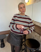 LAINE STRIPED LONG SLEEVE OVERSIZED TEE BURGUNDY