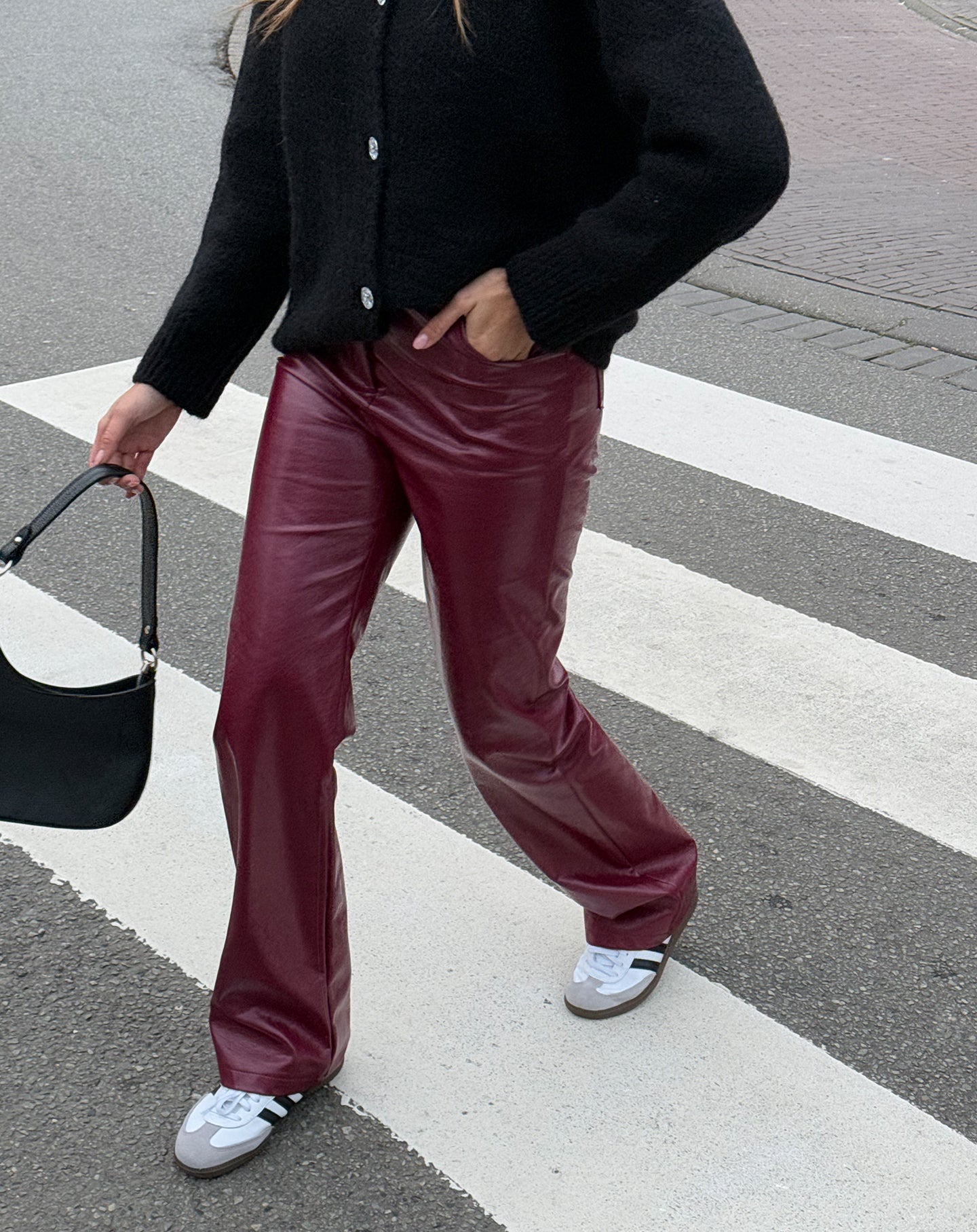 LIQUID LEATHER STRAIGHT LEG PANTS PETITE BURGUNDY
