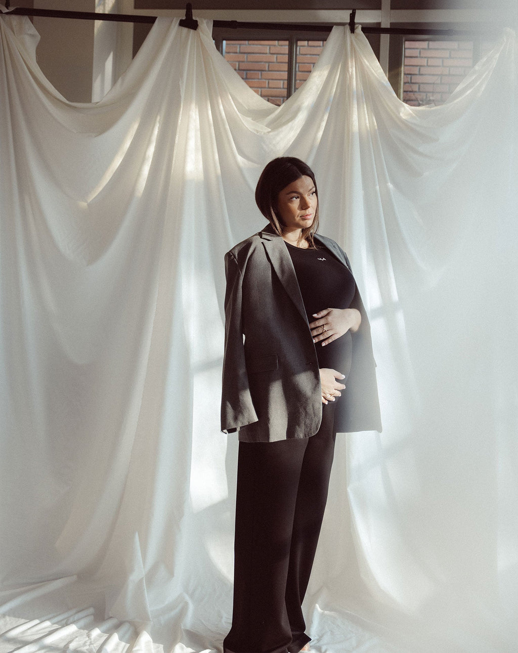 WIDE LEG PANTS MATERNITY PETITE BLACK